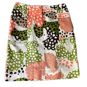 Carlisle Sz 2 Womens Straight Skirt Cream Green Brown Zip Pockets Button Stretch